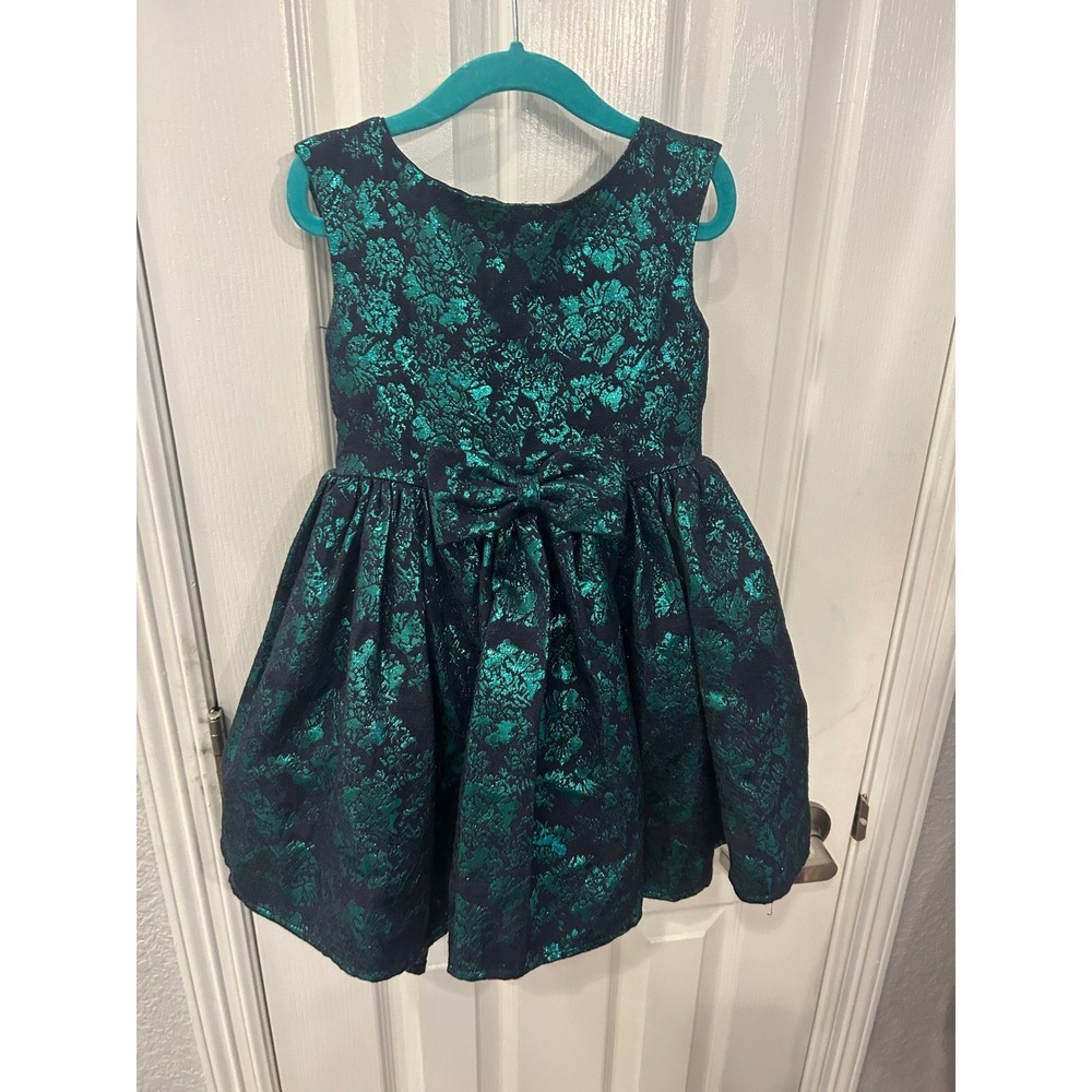 Pippa & Julie Dress Green Black Metallic Floral Brocade Holiday Party Special